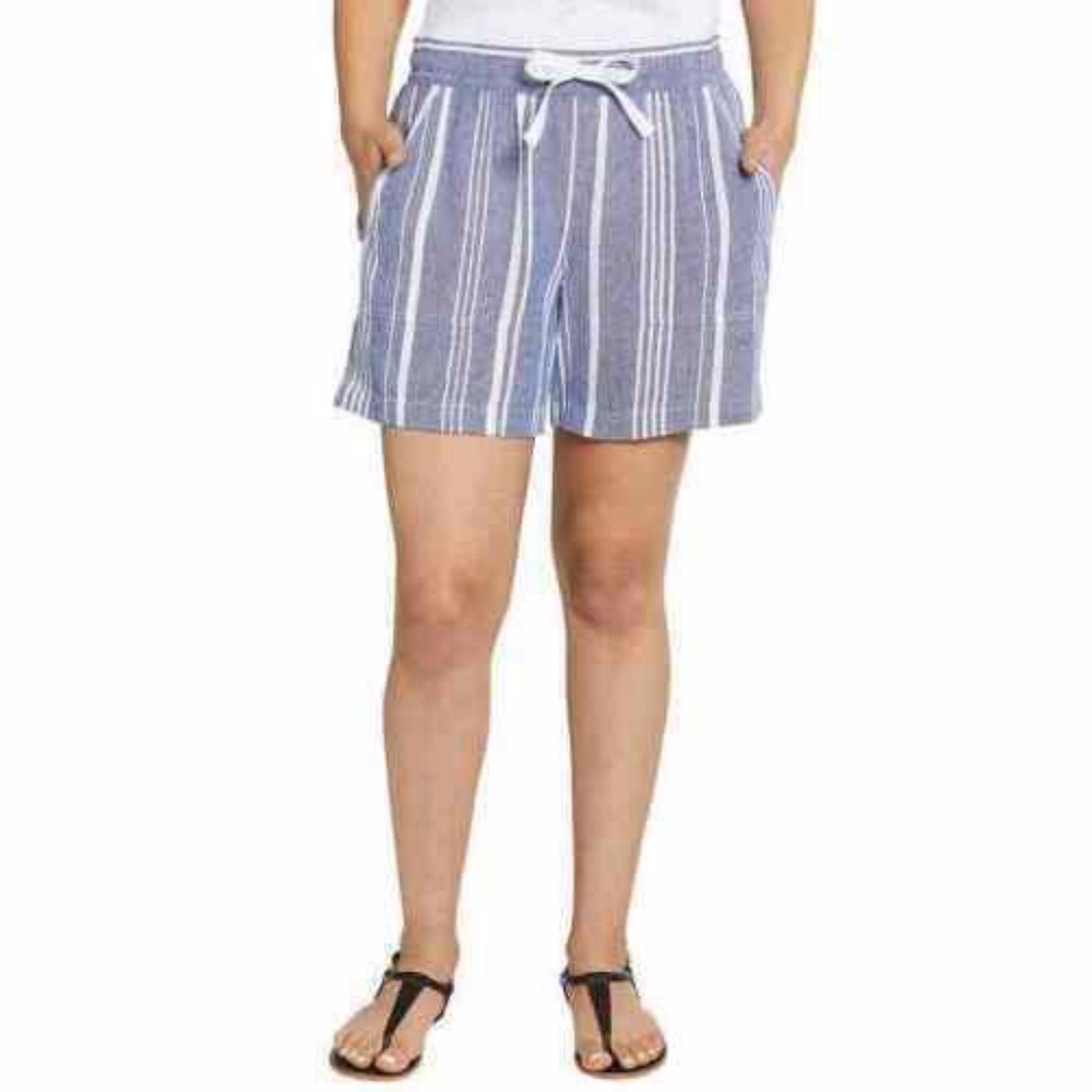 NAUTICA WOMENS SATELLITE BLUE STRIPE LINEN SHORTS - *NEW W/TAGS